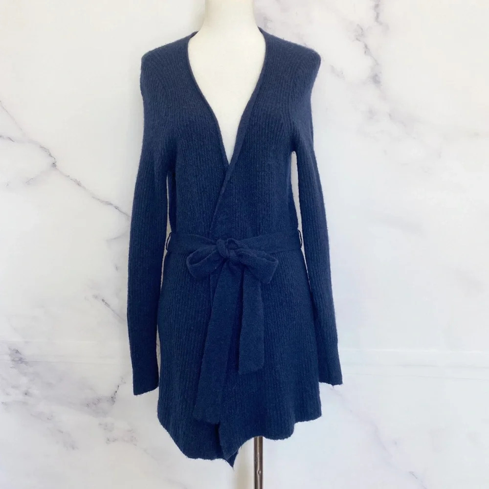 J. Crew Soft Merino Wool Belted Wrap Navy Blue Cardigan